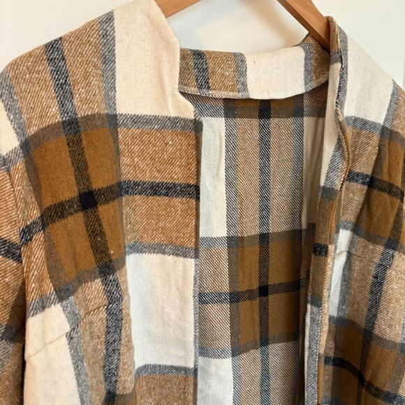 Women’s Plaid Khaki Crop Shacket Notch Collar Jacket Size XL New - Picture 6 of 10